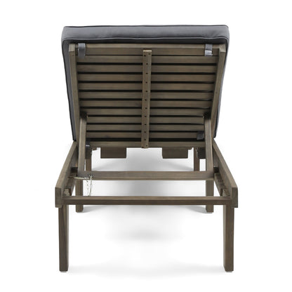 Outdoor Chaise Lounge Acacia Wood Gray Full-Length Cushion 78.75x24x30.5 In