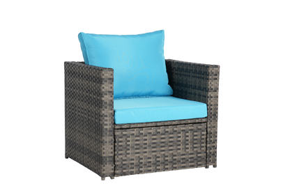 Outdoor Patio Rattan Wicker Set 2 Seat Light Blue