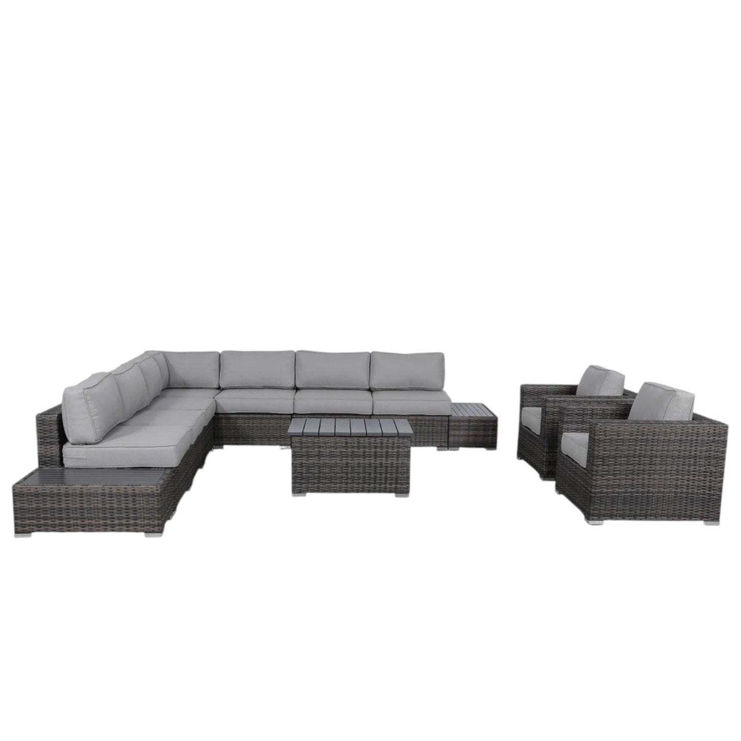 Outdoor Wicker Sofa Set 12pc Brown Aluminum Seats 8