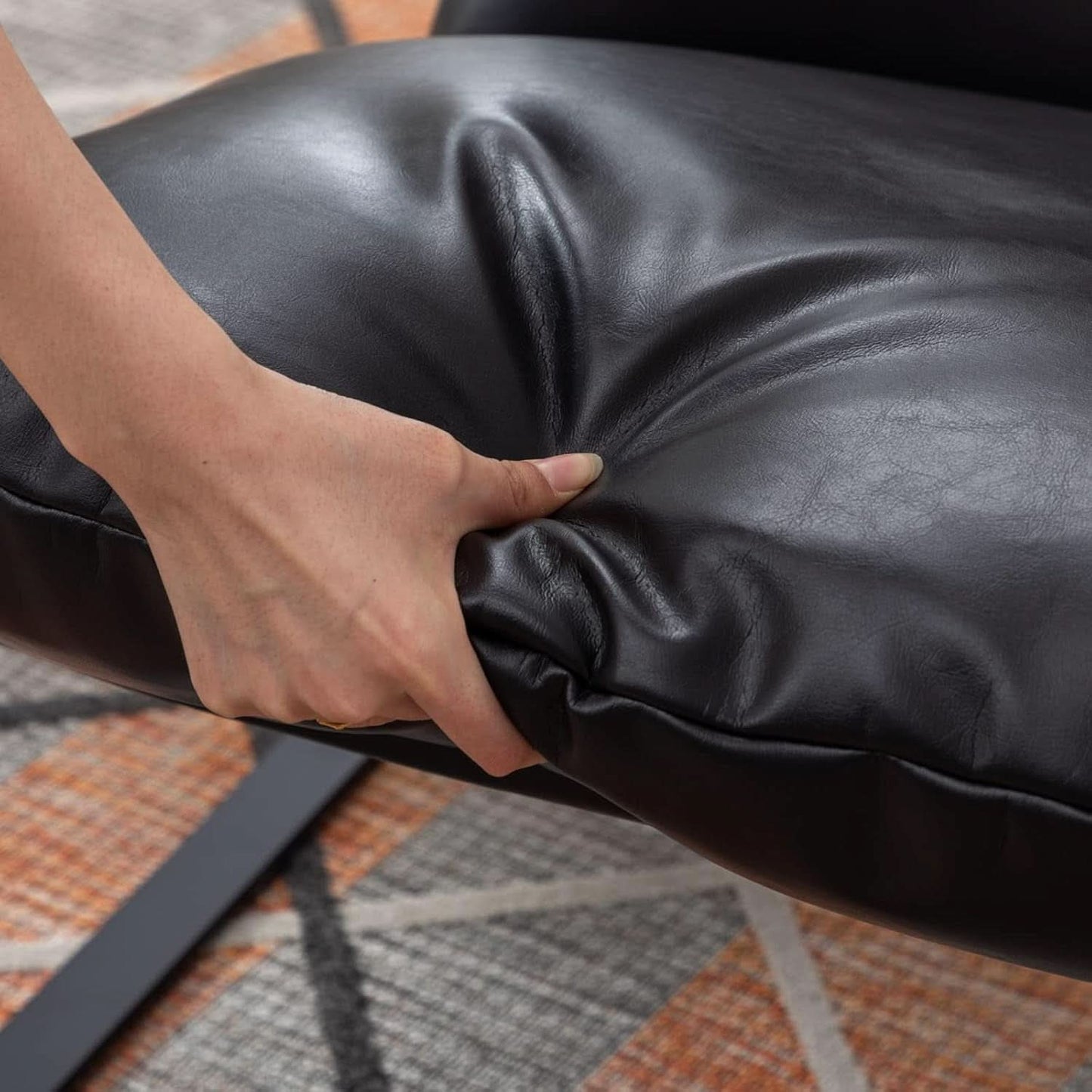 Black PU Leather MidCentury Upholstered Leisure Armchair