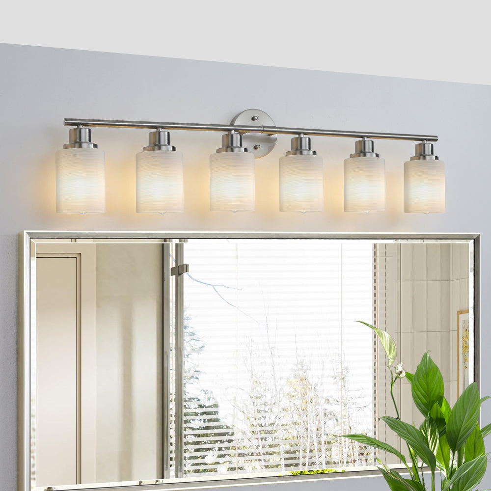 Vanity Light Fixture | 4/5/6/8-Light Bathroom Wall Sconce with Frosted White Glass & Iron Frame — Black, Chrome or Gold, 4 Sizes