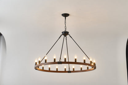 Chandelier Wood Wagon Wheel 20-Light Farmhouse Matte Black 39.3 In