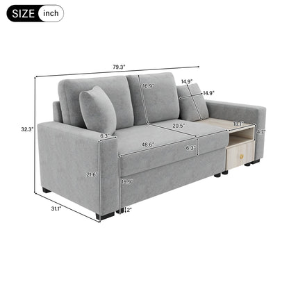 Sofa Modular Chenille Gray 2 Seat Center Console Storage Armrests 79 In