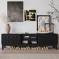 TV Stand Mid-Century Modern Solid Wood Gray Black 4-Drawer Fits 70 In TV