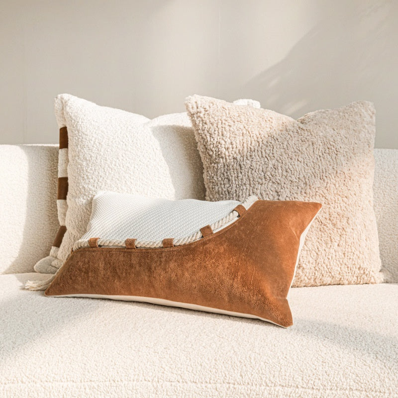 Wabi-sabi-style Cushion In Coffee And Off-white Cotton-linen Throw Pillow