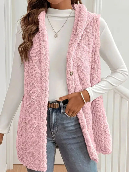 Button-Down Sherpa Hooded Vest Coat