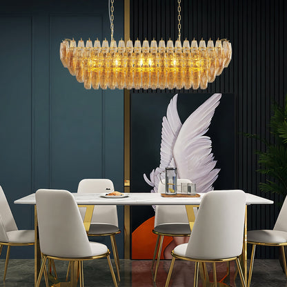 Chandelier Rectangle Gold 12-Light Smoke Glass Modern Living Room 54 In