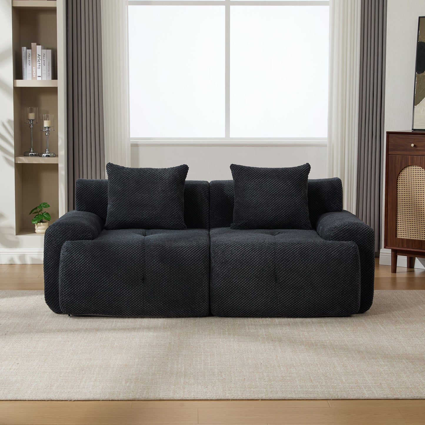 Sectional Sofa Modular 2-Seat Polyester Charcoal Cloud Tufted No Assembly 73 In