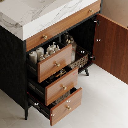 Modern Free-Standing Bathroom Vanity with Ceramic Sink & Sintered Stone Top