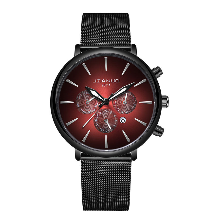 Mens Mesh-band Watch Fashionable Quartz Timepiece With Calendar Suitable For Business And Casual Occasions