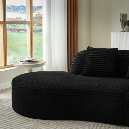 Curved Corduroy Sectional Sofa 4-Seat 123" Black