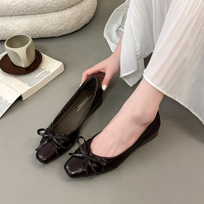 Inner Height Ballet Shoes For Women 2026 Summer New Shallow Bow Flat Sole Shoes Mary Jane Shoes