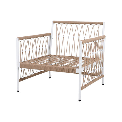 Outdoor Patio Set Bohemian Rope Steel Beige 3 Piece Glass Top Table