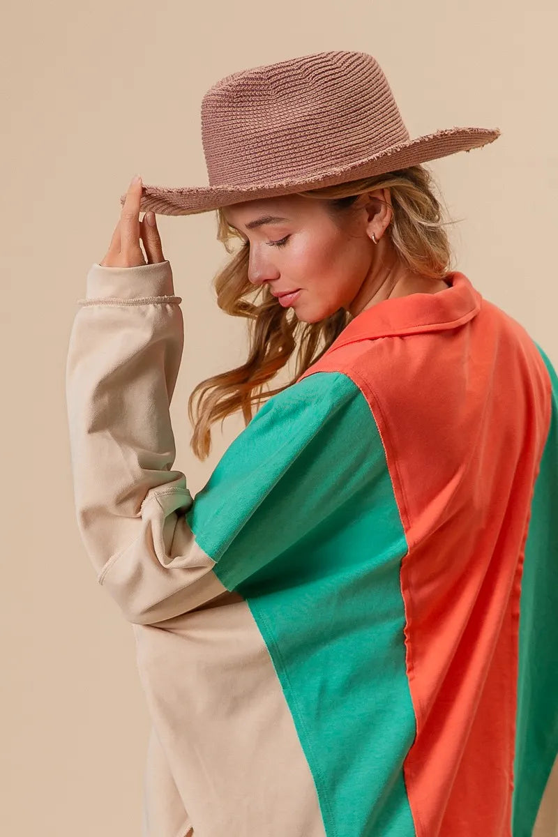 BiBi Colorblock Exposed Seam French Terry Sweatshirt