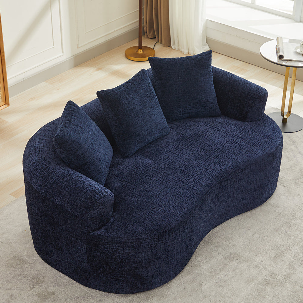 Loveseat Curved Chenille Blue Memory Foam 3 Pillows No Assembly 63.2 In 300 LB