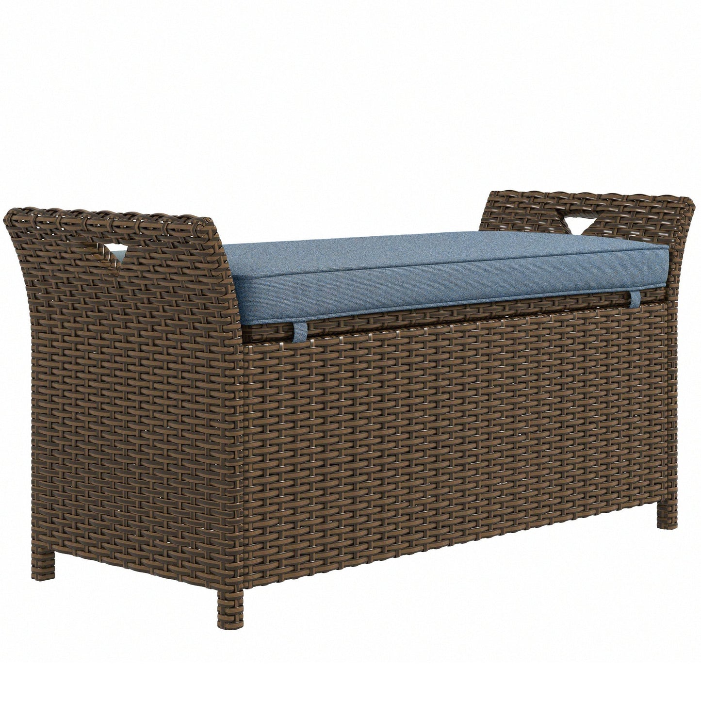 Outdoor Storage Bench PE Rattan Dark Blue 27 Gallon 2 in 1 with Cushion