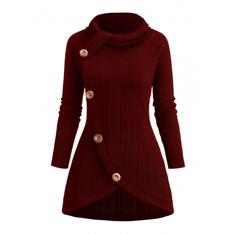 Womens Asymmetrical Turtleneck Long-Sleeve Knitted Cardigan