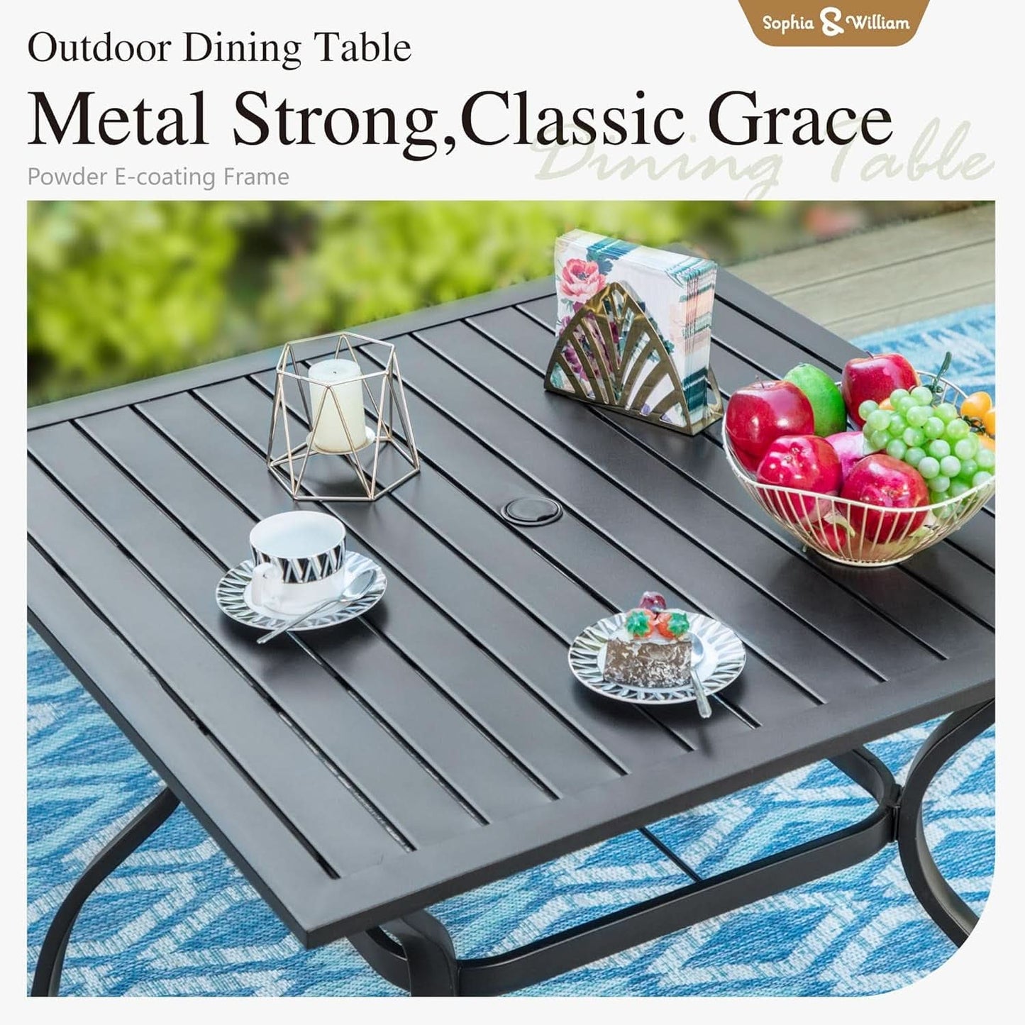 Patio Table And Chairs Set Black 37 Inch Square Table For 4