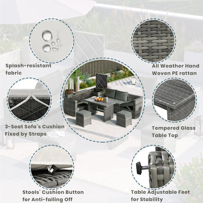 Outdoor 6-Piece All Weather PE Rattan Sofa Set, Garden Patio Wicker Sectional