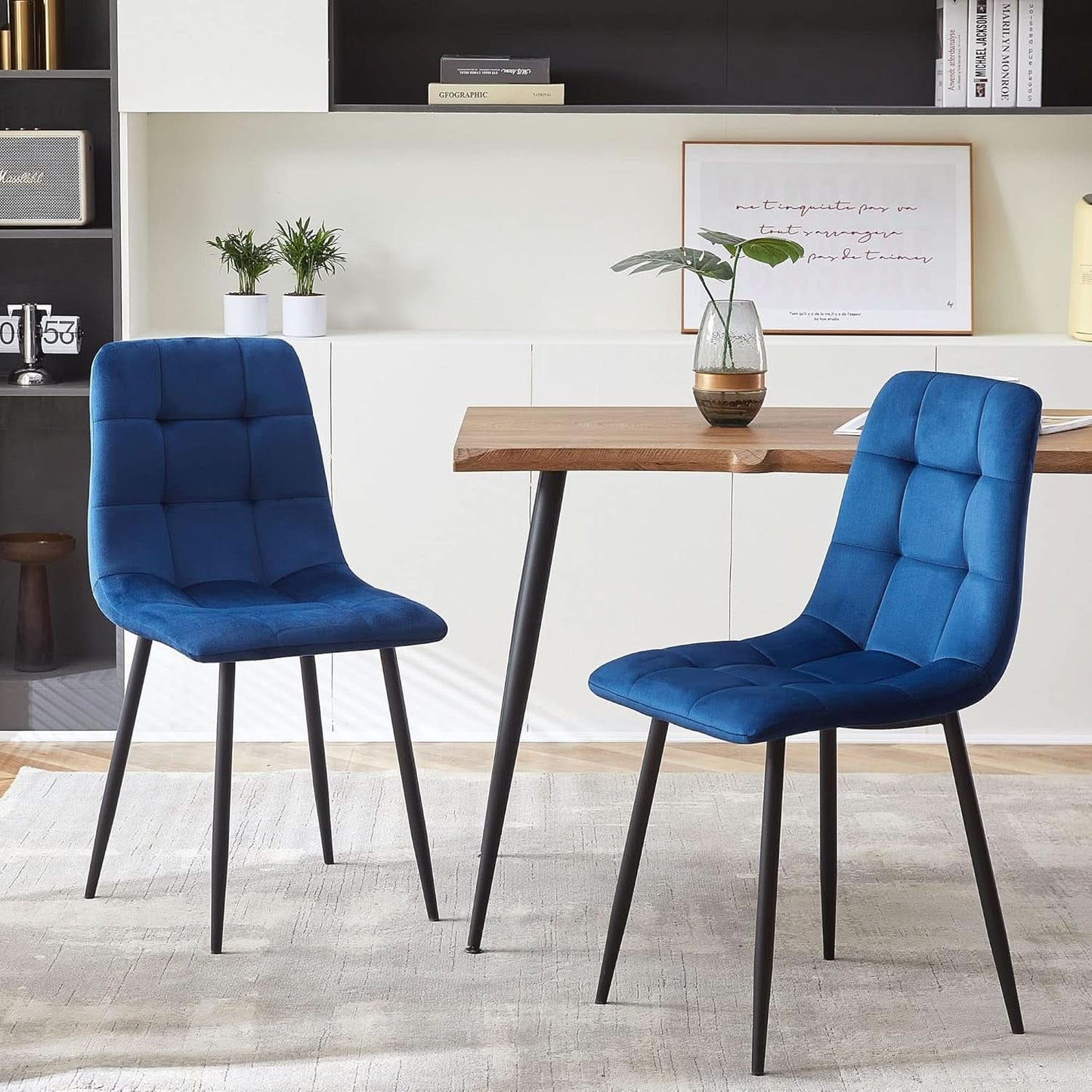 Navy Blue Velvet Dining Chairs Set of 4 Armless Tufted