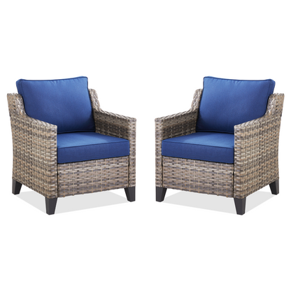 Outdoor Lounge Chair Set Wicker Blue Sloped Armrest 4 in Cushion 2 Piece