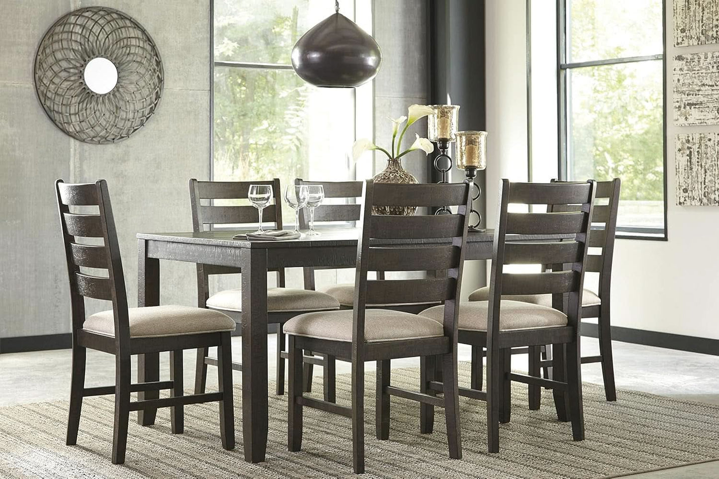 Brown Rectangular Dining Table Set Upholstered Chairs