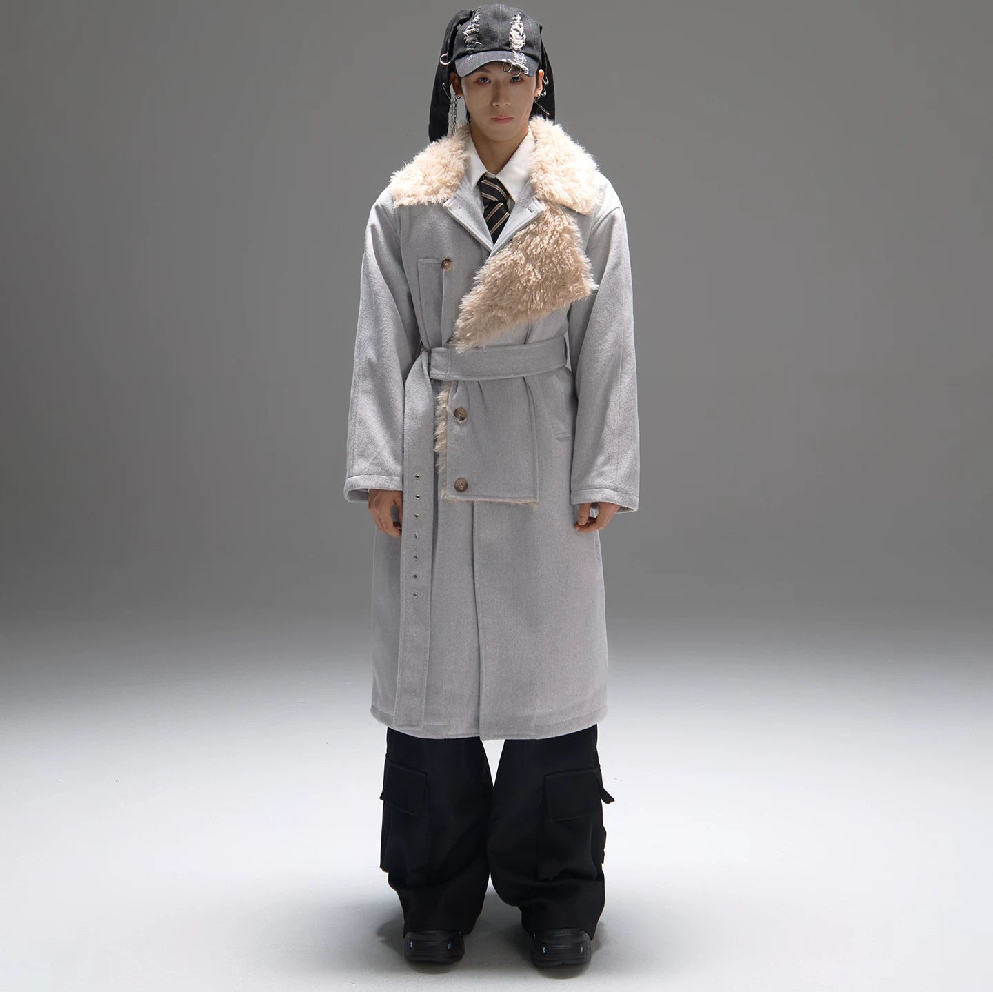 Color-block Design Over-the-knee Trench Coat Silhouette Plus-thick Cotton Coat