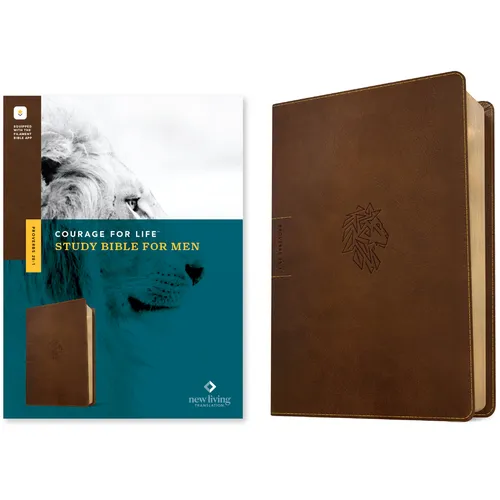 NLT Courage for Life Study Bible for Men, Filament Enabled (Leatherlike, Rustic Brown Lion) - Imitation Leather