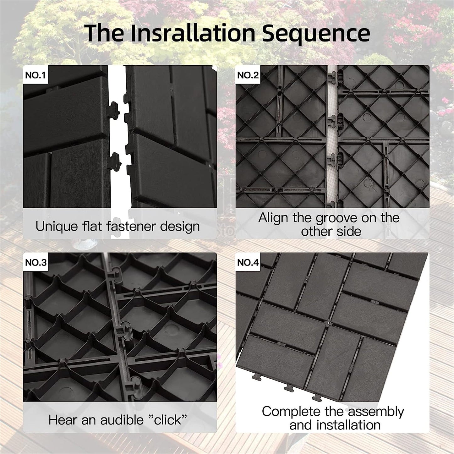 Outdoor Deck Tiles Interlocking Plastic Gray Checkered 12x12 in Pack of 27