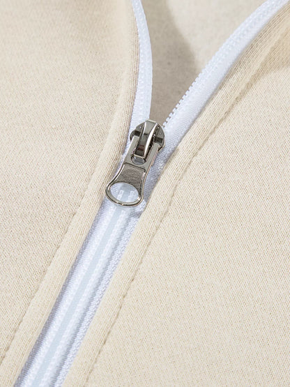Drop Shoulder Zip Up Jacket and Drawstring Pants Active 2pcs Set