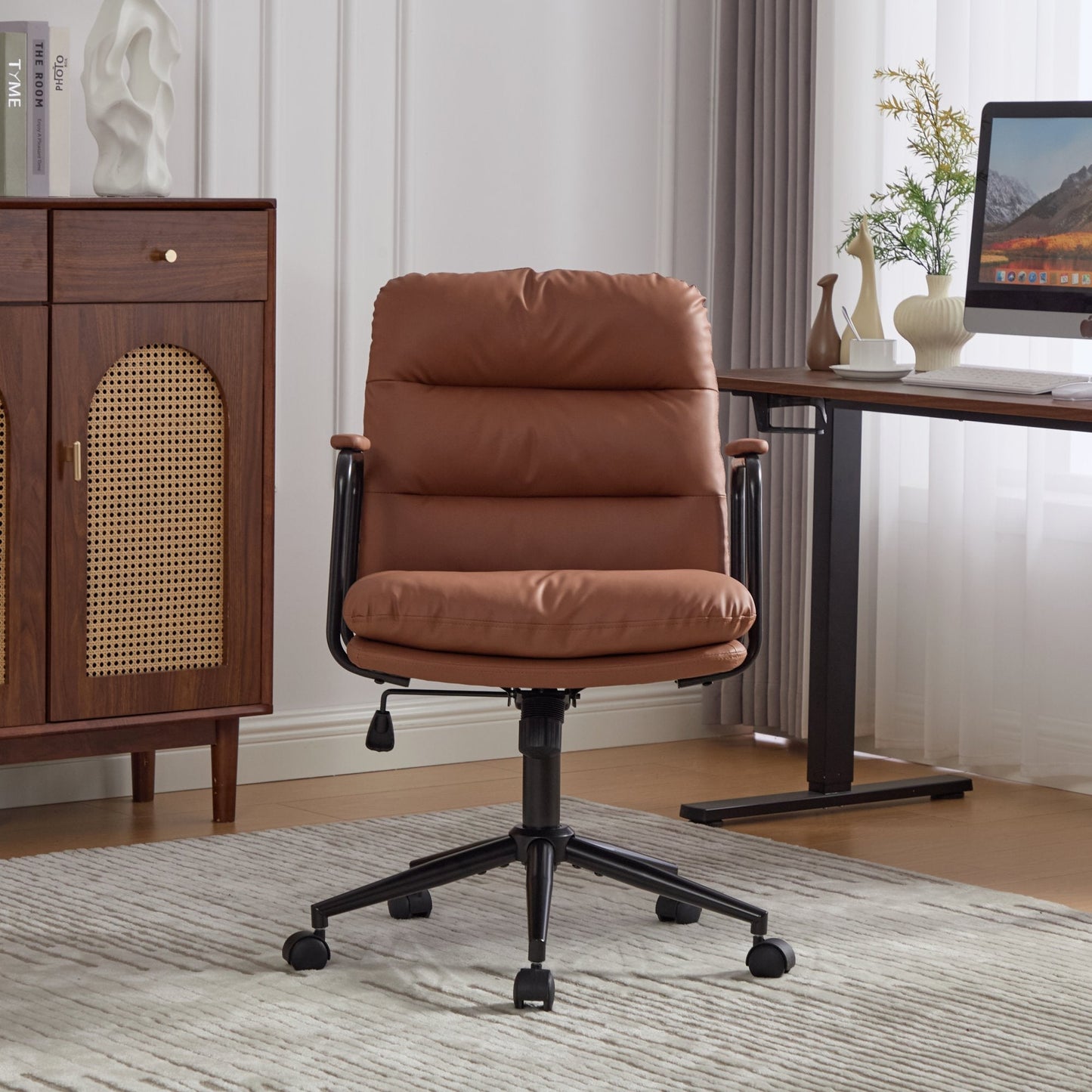 Office Chair,Mid Back Home Office Desk Task Chair with Wheels and Arms Ergono...