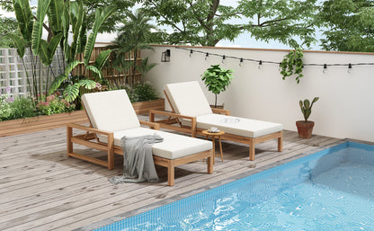 Outdoor Chaise Lounge Acacia Wood Light Teak Beige Cushion 5 Position 2