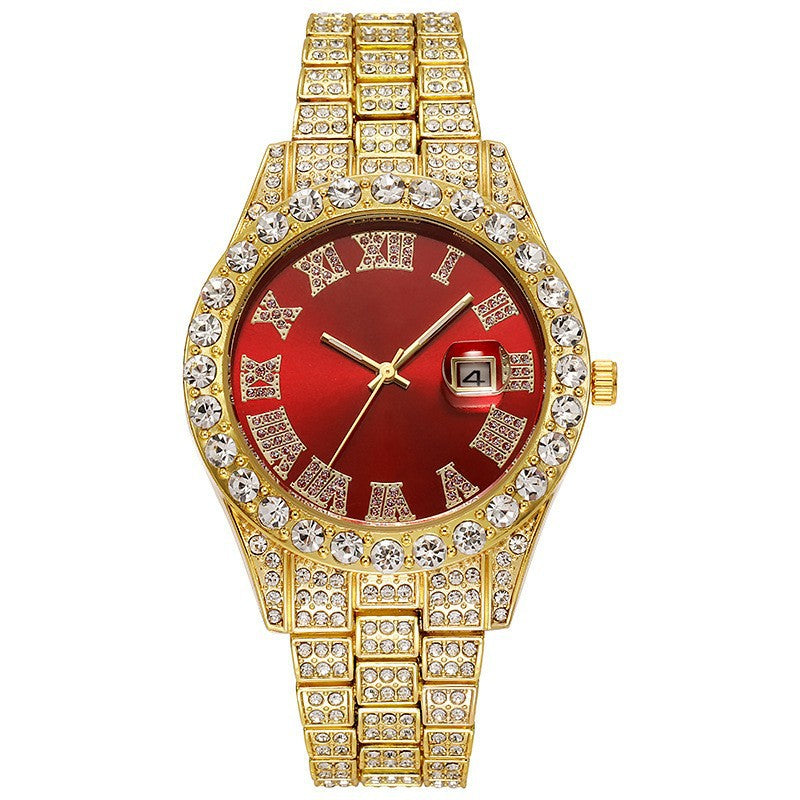 Men's Steel Strap Hip-hop Roman Quartz Watch