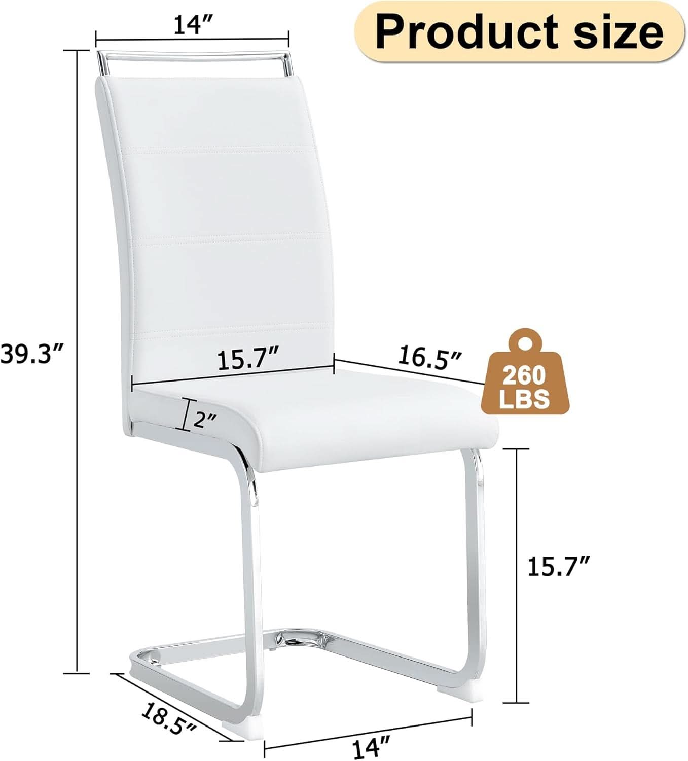 White PU Leather Dining Chair Set High Back Upholstered