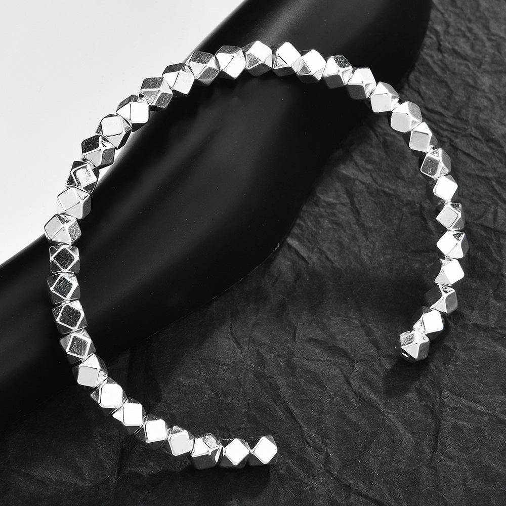Mobius Irregular Geometric Open Cuff Bangle Set For Women, Broken Silver Stackable Bracelets, Minimal European Fashion Jewelry