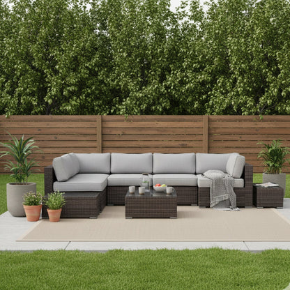 Outdoor Sectional Set HDPE Wicker Espresso 8 Piece Seats 4