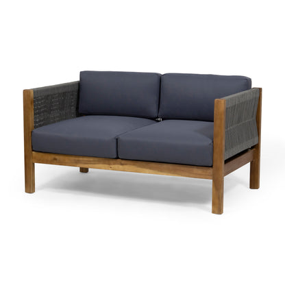 Outdoor Patio Set Acacia Wood Rope Teak Cushions 4 Seater