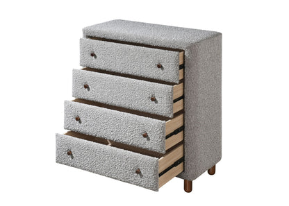 Chest of Drawers Gray Boucle Fabric 4-Drawer Rubber Wood MDF 33x38 In
