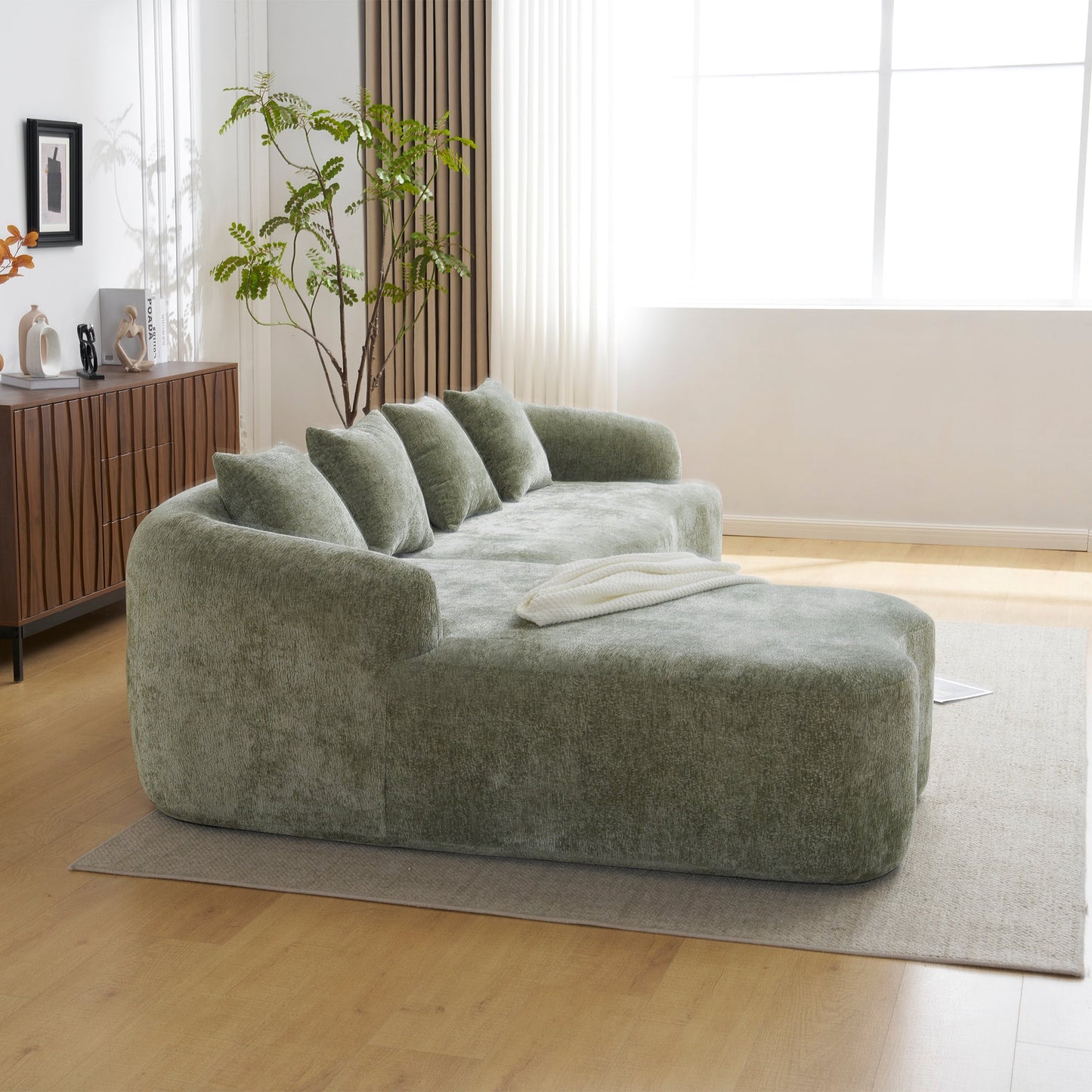 Sectional Sofa L-Shape Chenille Green 4 Seat 104