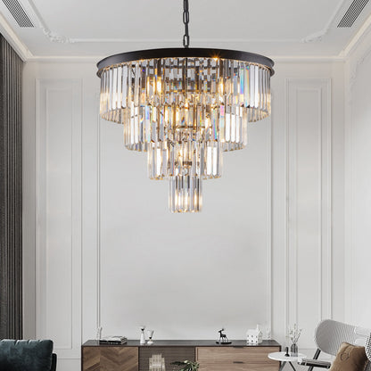 Chandelier Crystal 4-Tier Black 24 In Modern Living Dining Room