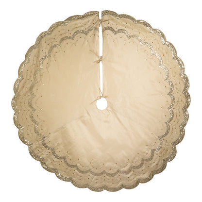 72-Inch Gold with Sequins Scalloped Embroidered Tree Skirt