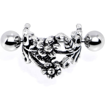 16G 1/2 Clear Gem Double Daisy Flower Cuff Cartilage Earring