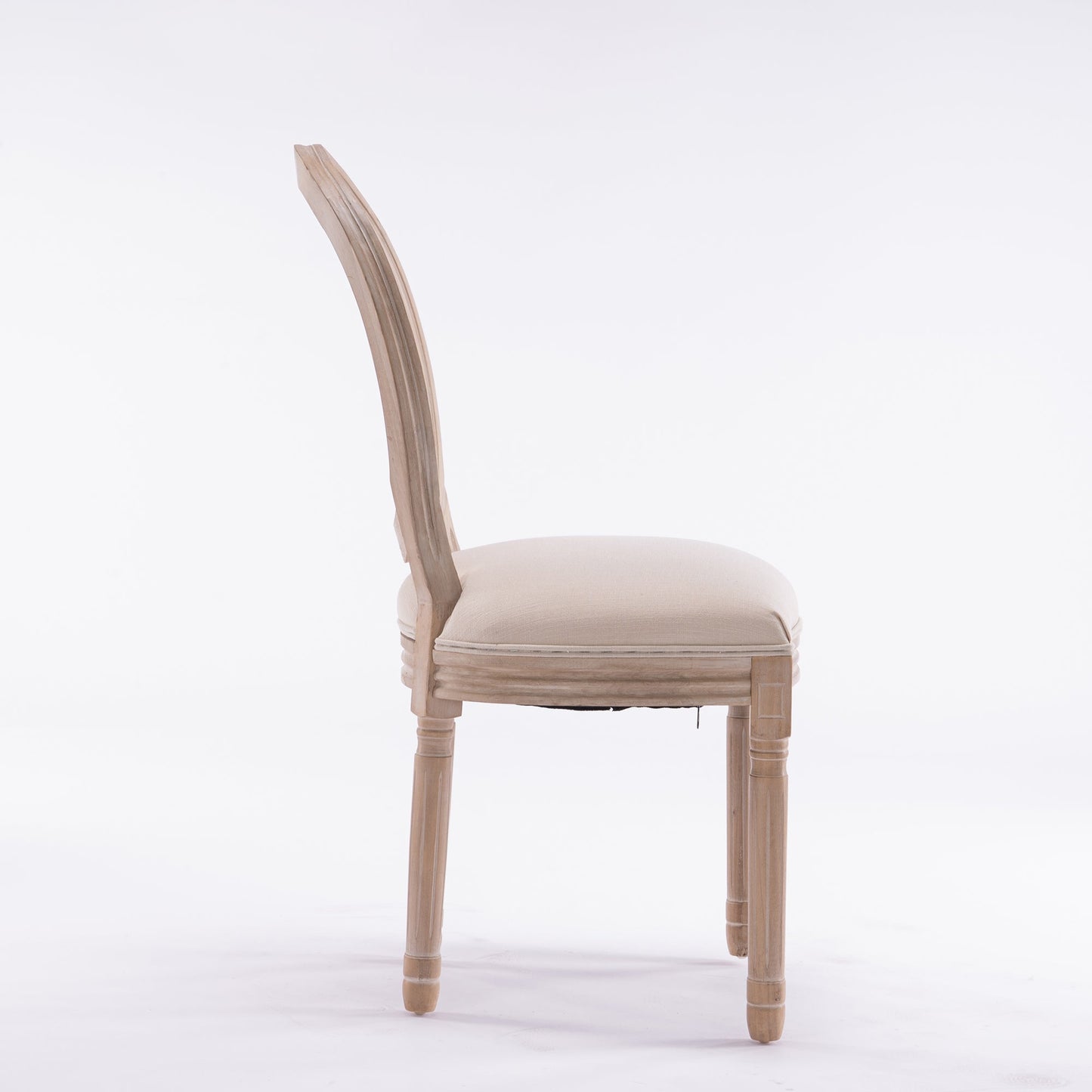 French Style Solid Wood Linen Fabric Rattan Back Dining Chair, Set of 2, Beige