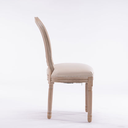 French Style Solid Wood Linen Fabric Rattan Back Dining Chair, Set of 2, Beige