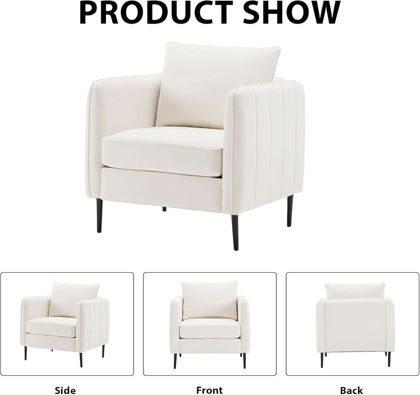 Soft Modern Velvet Accent Chair With Square Arm Beige