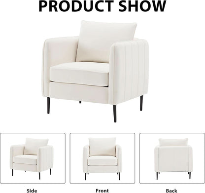 Soft Modern Velvet Accent Chair With Square Arm Beige