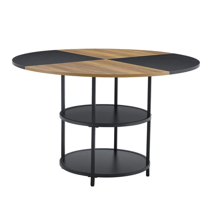 Diameter - Modern Splicing Circular Dining Table Double Layer Storage - Wood / Black