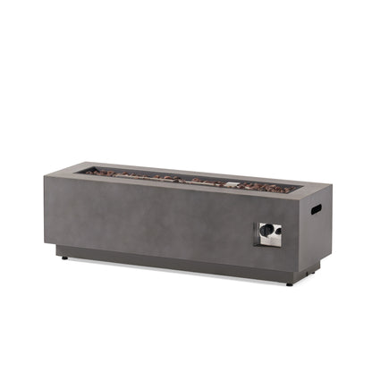 RECTANGULAR IRON FIRE PIT 50,000 BTU WITH TANK HOLDER, Stone Gray