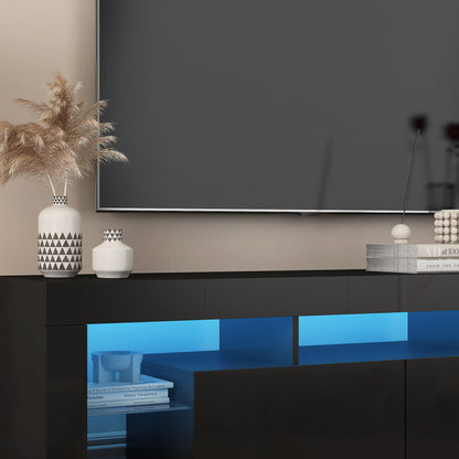 TV Stand LED High Gloss Black Storage Cabinet Fits 65