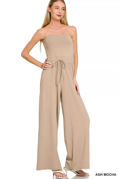Zenana Tube Top Jumpsuit with Drawstring Waist